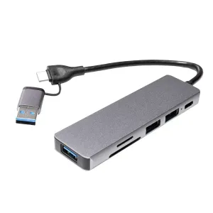 Hub 5 en 1 Dual USB3.0 - USB-C con 3USB SD uSD - Color Plata - DOUSB4251